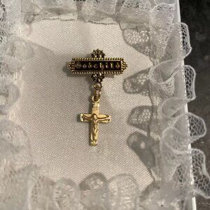 Gold Fill Holy Sacrament Pin - Baptism Communion - Godchild Engraving